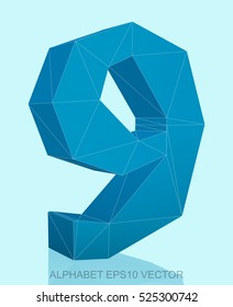 Abstract Blue 3D polygonal 9 with reflection. Low poly alphabet collection. EPS 10 vector illustration.