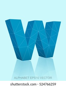 Abstract Blue 3D polygonal lowercase letter W with reflection. Low poly alphabet collection. EPS 10 vector illustration.