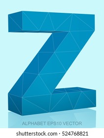 Abstract Blue 3D polygonal lowercase letter Z with reflection. Low poly alphabet collection. EPS 10 vector illustration.