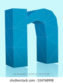 Abstract Blue 3D polygonal lowercase letter N with reflection. Low poly alphabet collection. EPS 10 vector illustration.