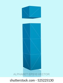 Abstract Blue 3D polygonal lowercase letter I with reflection. Low poly alphabet collection. EPS 10 vector illustration.
