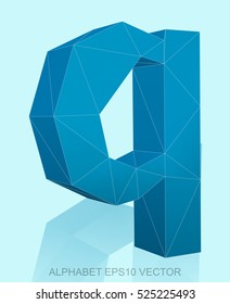 Abstract Blue 3D polygonal lowercase letter Q with reflection. Low poly alphabet collection. EPS 10 vector illustration.