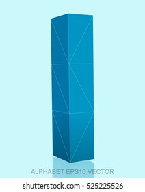 Abstract Blue 3D polygonal lowercase letter L with reflection. Low poly alphabet collection. EPS 10 vector illustration.