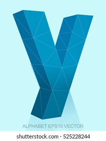 Abstract Blue 3D polygonal lowercase letter Y with reflection. Low poly alphabet collection. EPS 10 vector illustration.
