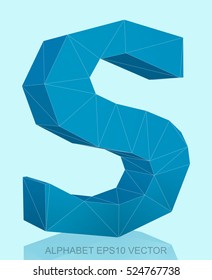 Abstract Blue 3D polygonal uppercase letter S with reflection. Low poly alphabet collection. EPS 10 vector illustration.