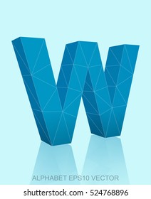 Abstract Blue 3D polygonal uppercase letter W with reflection. Low poly alphabet collection. EPS 10 vector illustration.