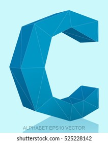 Abstract Blue 3D polygonal uppercase letter C with reflection. Low poly alphabet collection. EPS 10 vector illustration.