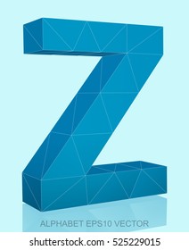 Abstract Blue 3D polygonal uppercase letter Z with reflection. Low poly alphabet collection. EPS 10 vector illustration.
