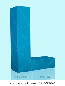 Abstract Blue 3D polygonal uppercase letter L with reflection. Low poly alphabet collection. EPS 10 vector illustration.