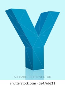 Abstract Blue 3D polygonal Y with reflection. Low poly alphabet collection. EPS 10 vector illustration.