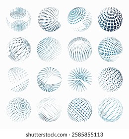 abstract blue 3D Sphere art icon set global concepts design element collection