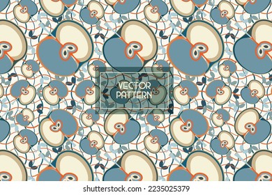 Abstract blue apples big and small sizes on a wavy grid line white background vector repeat pattern