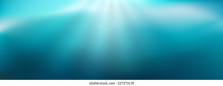 Abstract blue aqua background. Ocean bed with sunlight. Blurred water backdrop. Vector illustration for your graphic design, banner, poster