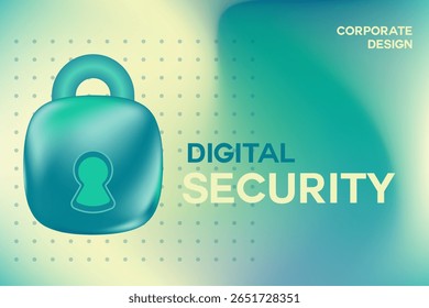 Abstrato azul aquamarine 3D vidro ícone cadeado. Controle de proteção de dados cibernéticos futurista, fundo de gradiente de cor esmeralda turva com espaço de cópia. Finanças digitais, tecnologia de senha de segurança.
