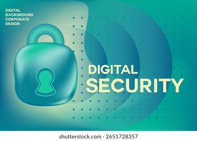 Abstract blue aquamarine 3D security padlock icon. Futuristic cyber data protection control, emerald color blurred gradient background with copy space. Digital finance, security password technology.