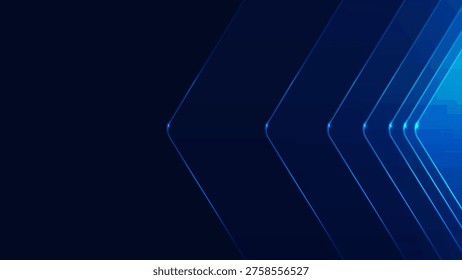 Abstract blue arrow background. Minimal digital lines. Geometric shapes move forward. Modern technology design for business, finance, investment growth and corporate presentations. Fast motion concept