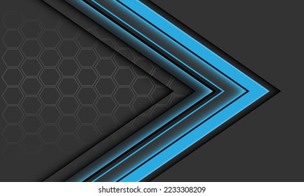 Abstract blue arrow black shadow direction geometric hexagon mesh on grey design modern luxury futuristic background vector illustration.
