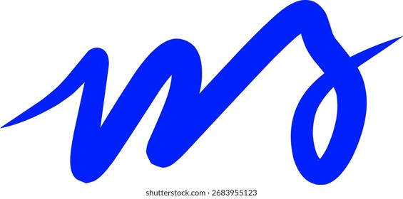 Abstrakter blauer Pfeil im fetten Pinselstrich-Stil mit fließenden Kurven auf weißem Hintergrund, der Wachstum, Fortschritt, Kreativität, Richtung und modernes Design symbolisiert.
