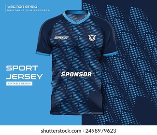 abstract blue arrow dot t shirt mockup sport jersey design for football soccer, racing, e sports, running design kit