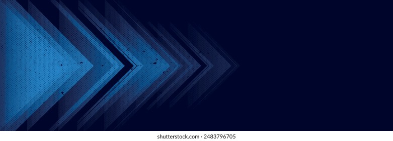 Abstractas flecha azul brillante con iluminación y cuadrícula de línea sobre fondo azul tecnología de alta tecnología concepto, ilustración de Vector.