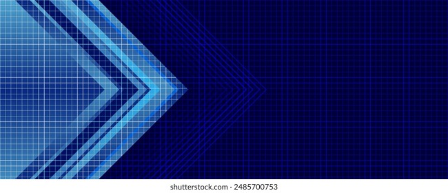 Abstractas flecha azul brillante con iluminación y cuadrícula de línea sobre fondo azul tecnología de alta tecnología concepto, ilustración de Vector.