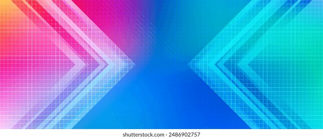 Abstract blue arrow glowing with lighting and line grid on blue background technology hi-tech concept, vector ilustration.