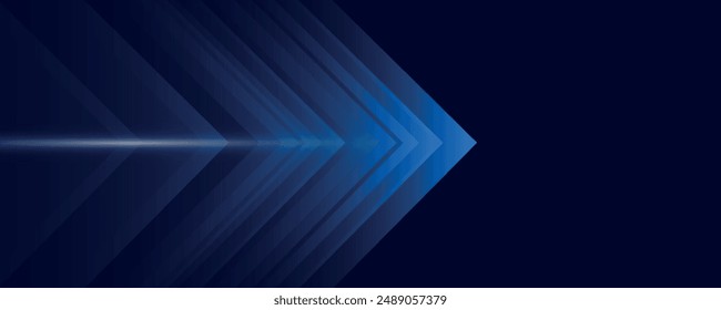 Abstract blue arrow glowing with lighting and line grid on blue background technology hi-tech concept