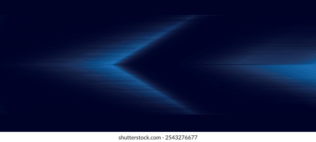 Abstract blue arrow glowing with lighting and line grid on blue background technology hi-tech concept