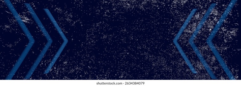 Abstract blue arrow glowing with lighting and line grid on blue background technology hi-tech concept, vector ilustration.