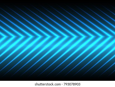 Abstract blue arrow light pattern on  black technology background vector illustration.