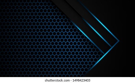 	
Abstract blue arrow light shadow direction on hexagon mesh pattern design modern futuristic background. Vector Illustration.