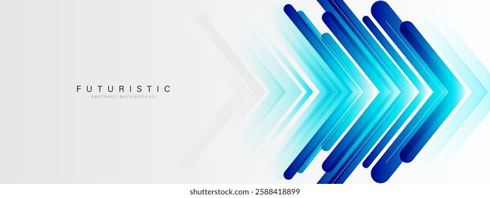 Abstract blue arrow lines on white background. Modern geometric lines design. Speed motion. Technology digital futuristic concept. Horizontal banner template. Vector illustration