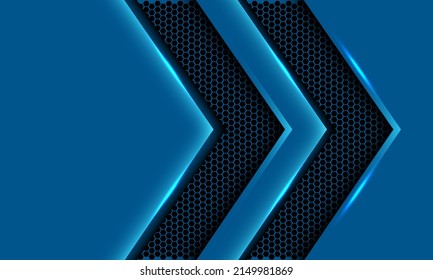 Abstract blue arrow metallic hexagon mesh direction shadow with blank space design modern futuristic background vector illustration.