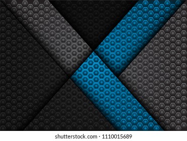 Abstract blue arrow on dark gray hexagon pattern design luxury background texture vector illustration.