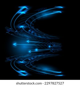 Abstract blue arrow speed curve technology direction dynamic on black with blank space  design modern futuristic background vector illustration.