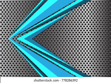Abstract blue arrow speed on metal circle mesh design modern futuristic background vector illustration.