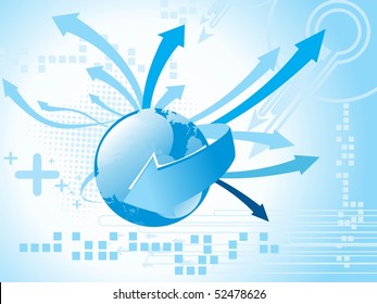 abstract blue arrowhead background with globe