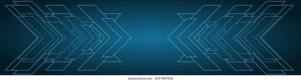 Abstract blue arrows futuristic technology concept background. Wide vector illustration