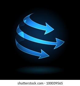 Abstract Blue arrows icon on a dark background. Vector  illustration. Eps10