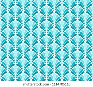 Abstract Blue Art Deco Seamless Background. Geometric Fish Scale Pattern.