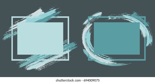 Abstract blue art frame set vector collection. Grunge border with painted brushstrokes background collection. Painted frames advertising graphic design templates for banner, flyer, poster, card.