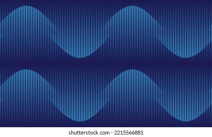 Abstract blue art geometric background with vertical lines. Optical illusion with waves and transition.