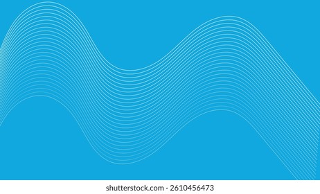 Abstract blue backdrop technology background with flowing dynamic wave lines. Abstract modern technology background with blue energy wavy smooth lines blend and particles data flow.