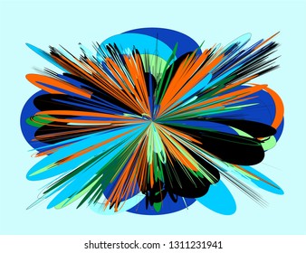 abstract blue background, 0range, green . black splashes