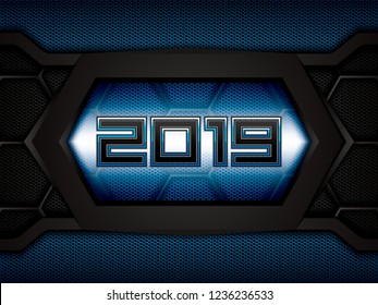 Abstract blue background with 2019 text, vector illustration