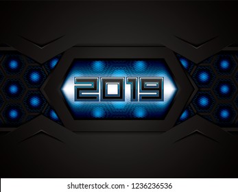 Abstract blue background with 2019 text, vector illustration