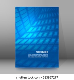 Abstract blue background advertising brochure design elements. Glowing light mosaic graphic form for elegant flyer. Vector illustration EPS 10 for booklet layout page, leaflet template, newsletters