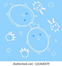 Abstract blue background with animals.
