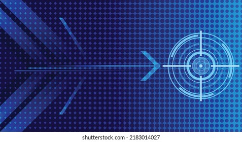 Abstract blue background with arrow and target. Aim for your goal concept.