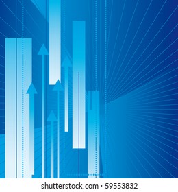 Abstract blue background with the arrows. Vector illustration